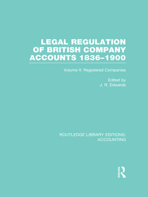 cover image of Legal Regulation of British Company Accounts 1836-1900 (RLE Accounting)